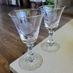 Fostoria Etched Rose Small Wine / Sherry Glasses – Set of 2